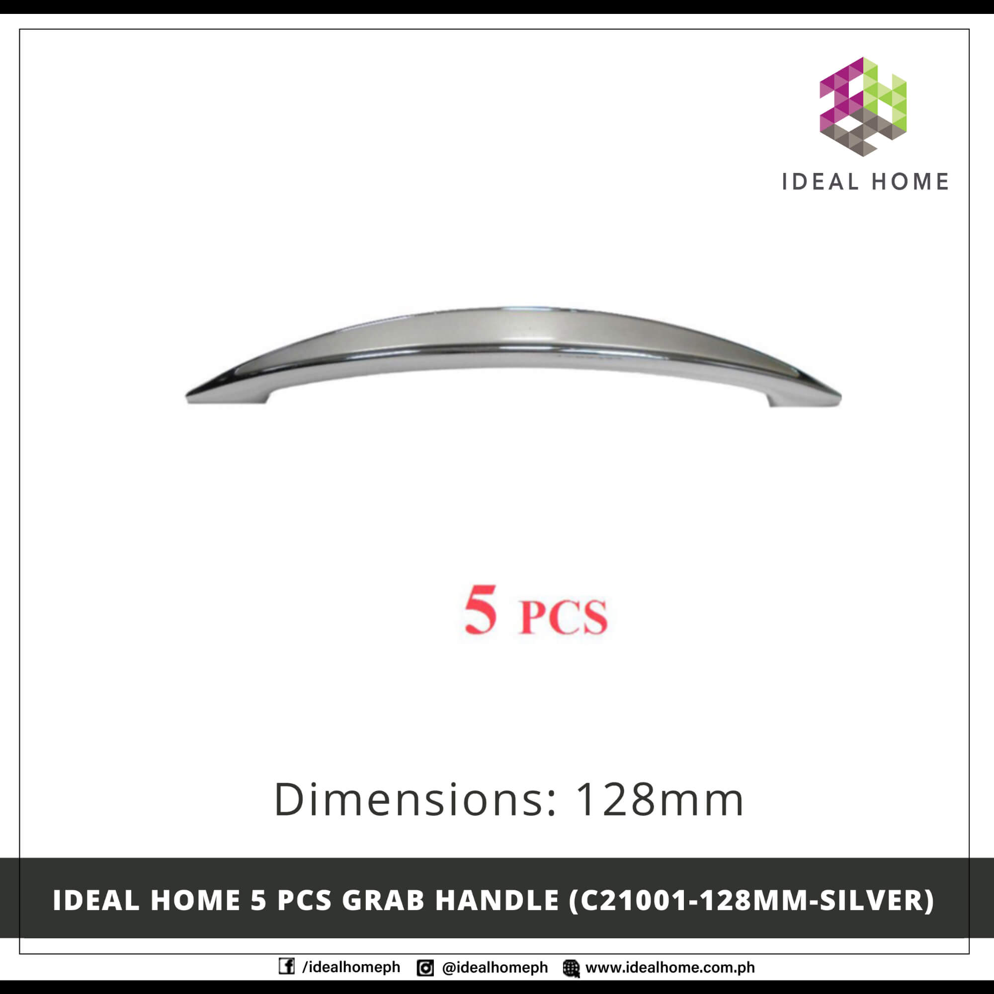 Ideal Home 5 PCS Grab Handle (C21001-128mm-SILVER)