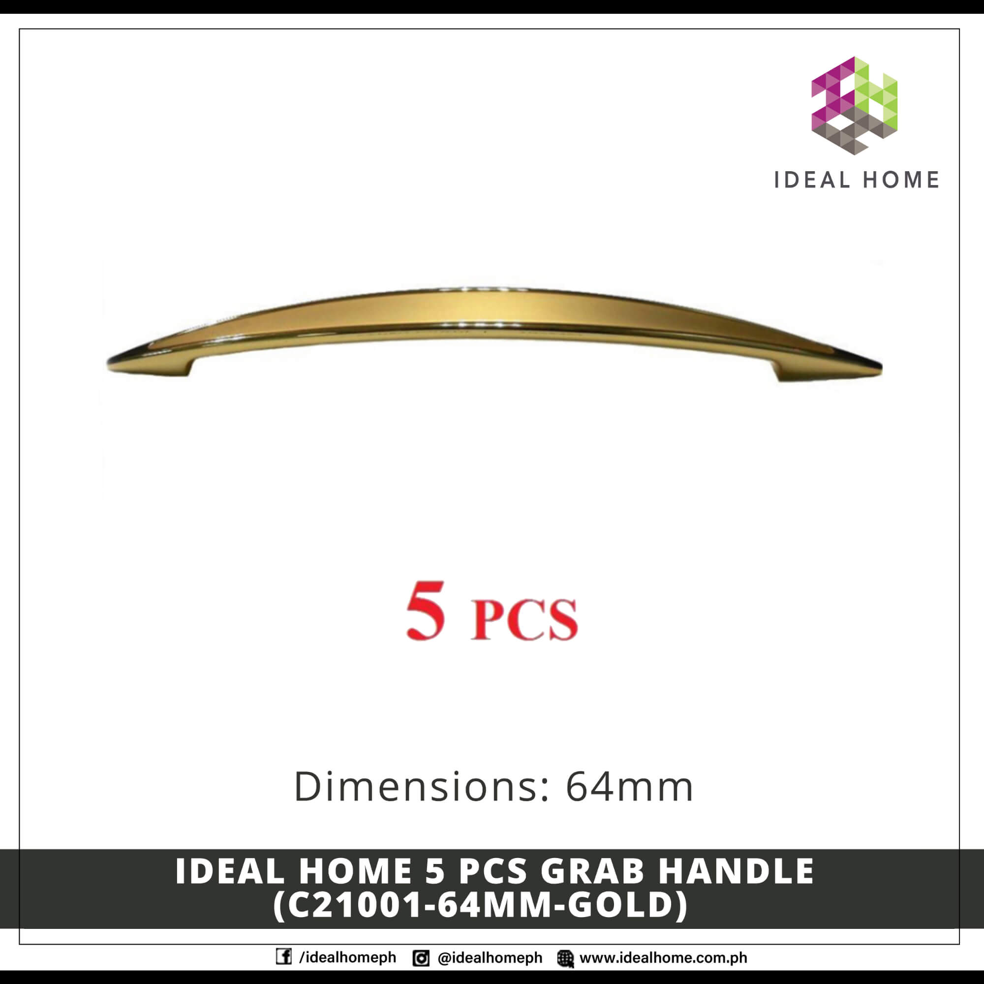 Ideal Home 5 PCS Grab Handle (C21001-64mm-GOLD)