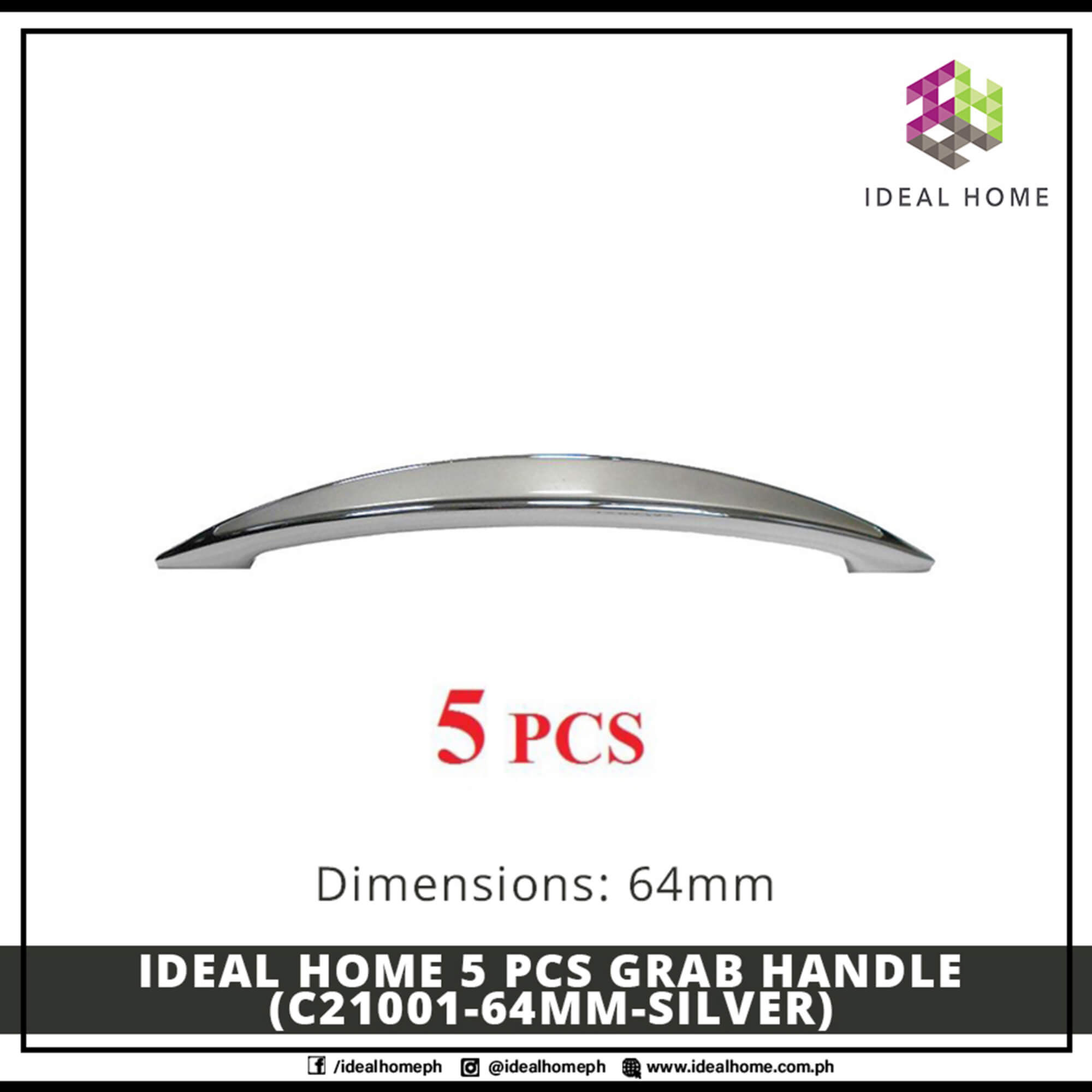 Ideal Home 5 PCS Grab Handle (C21001-64mm-SILVER)