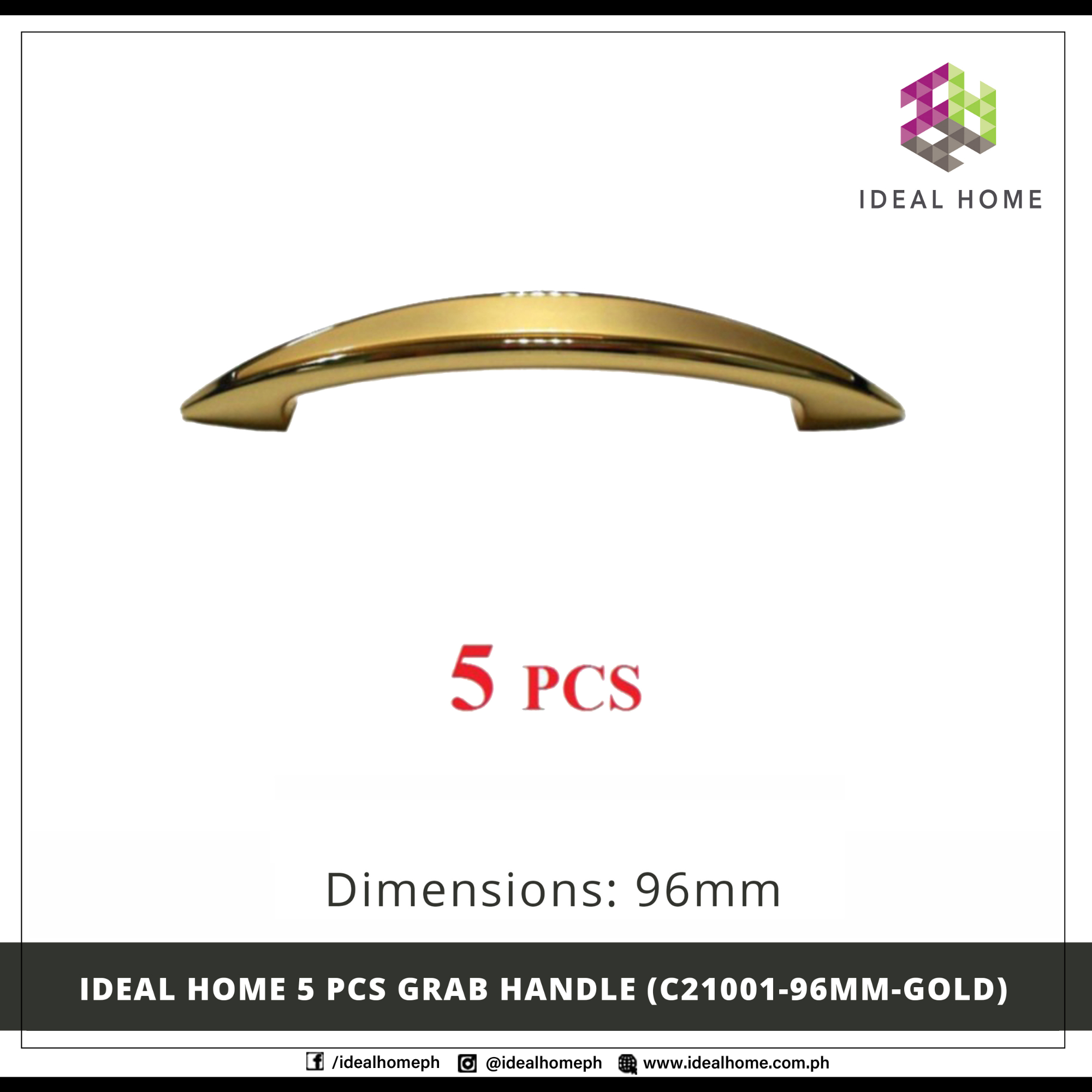 Ideal Home 5 PCS Grab Handle (C21001-96mm-GOLD)
