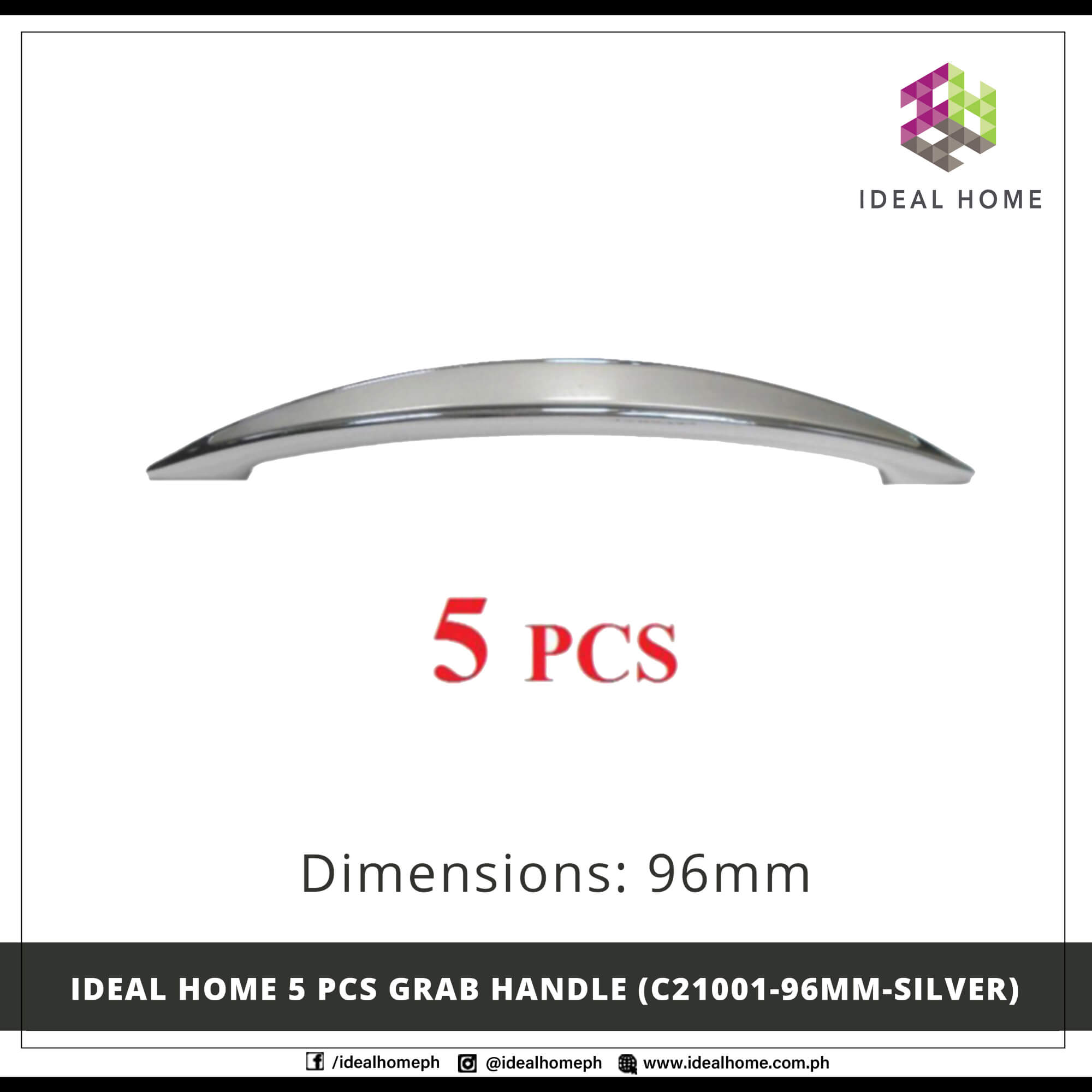 Ideal Home 5 PCS Grab Handle (C21001-96mm-SILVER)