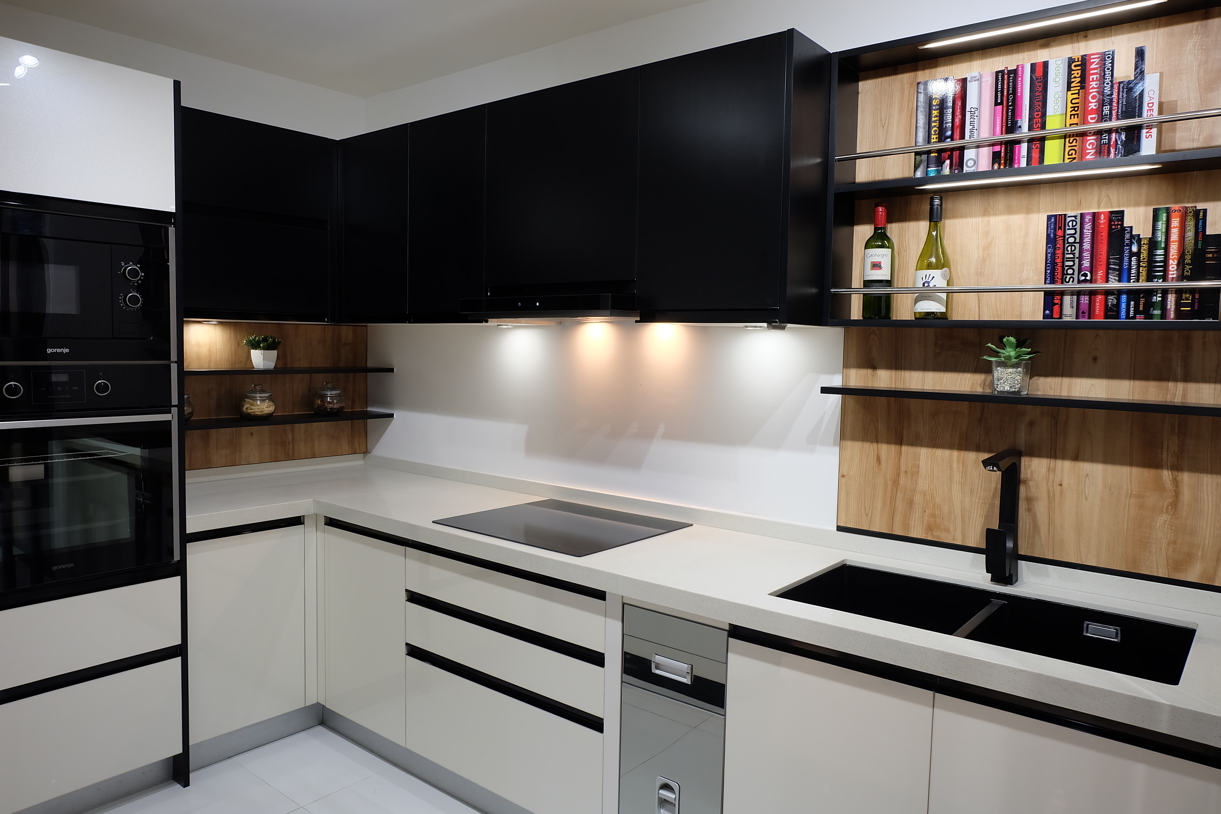 Black and white customized kitchen cabinet in Philippines